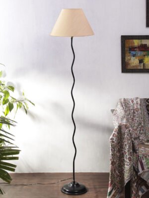 Ambika Home Off-white  Cotton  Zig Zag Floor Lamp | Modern Standing Lamp for Living Room, Bedroom & Home Decor